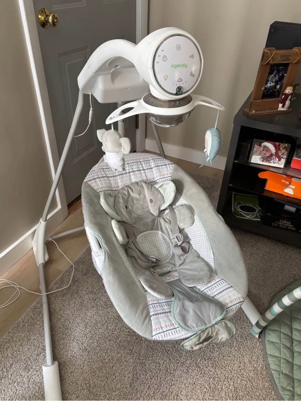 Ingenuity Gray Elephant Baby Swing with Mobile